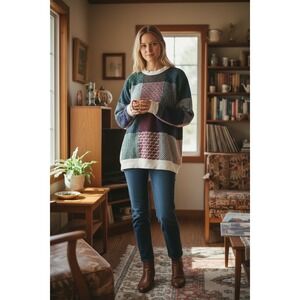 "Sugar Street Weavers" Vintage Colorblock‎ Crew Neck Sweater Patchwork NO SIZE